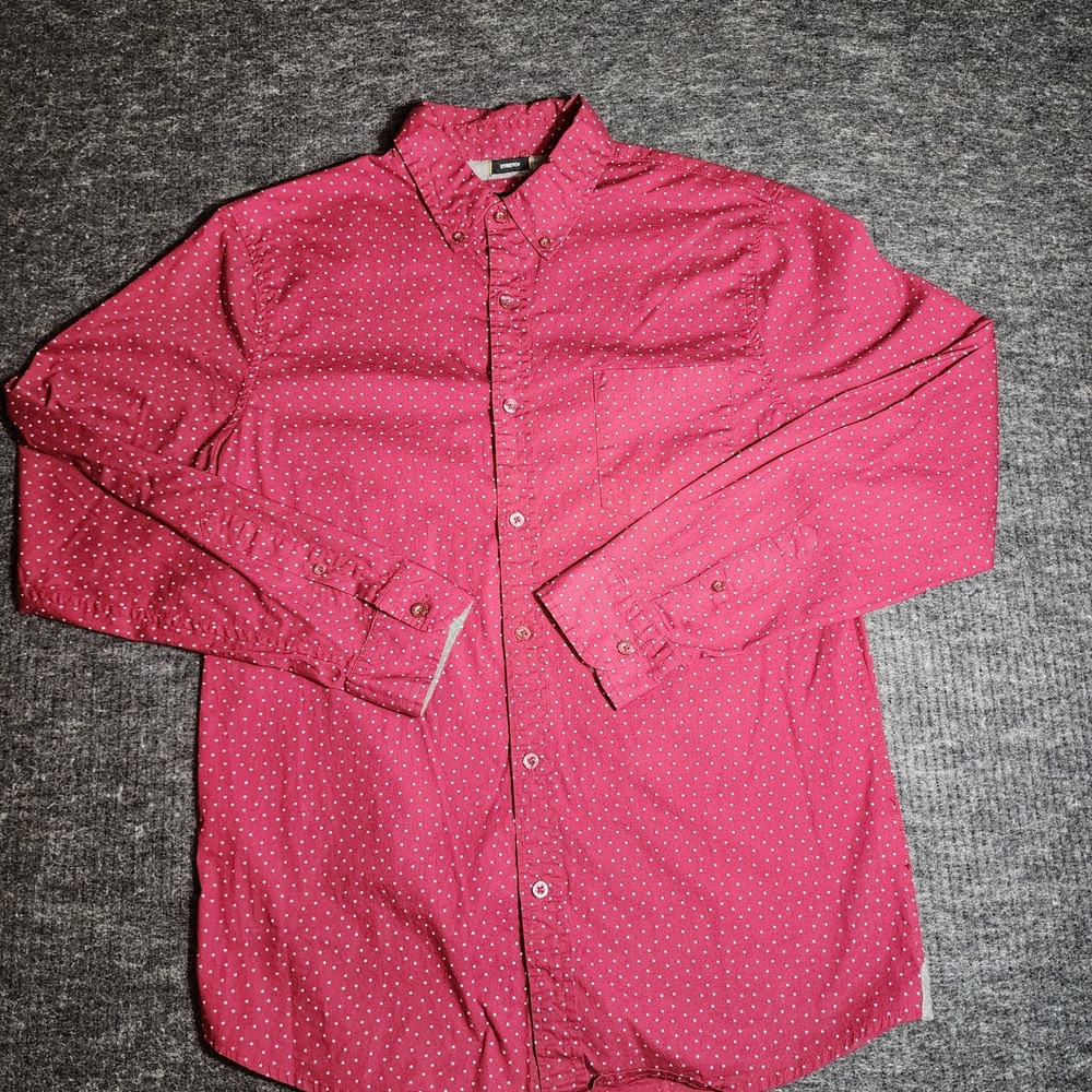 Lee Mens Regular Fit Stretch Long Sleeve Polka Dot Button Down Shirt Red Size M